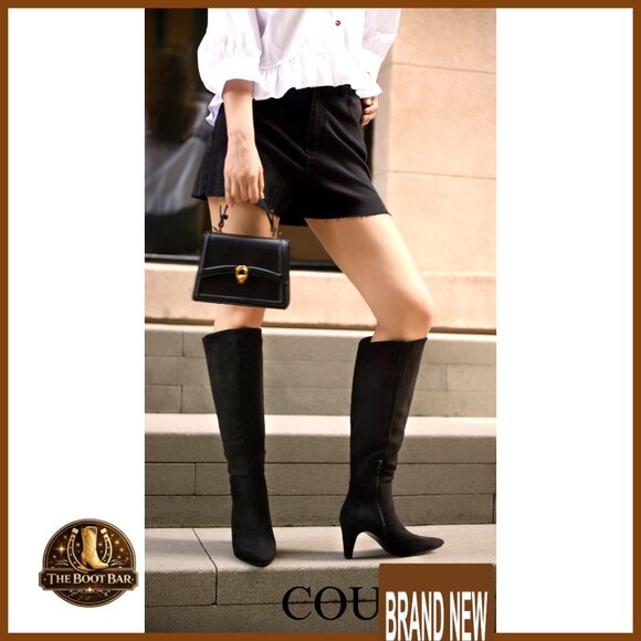 Wide Calf Knee High Boots Stiletto Heel Pointed Toe Side Zipper Suede - Picture 6 of 7